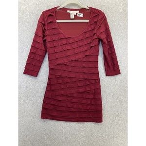 Max Studio Women's Dress Solid Brick Red Size Small 3/4 Sleeve Ruffled Scoop Nec